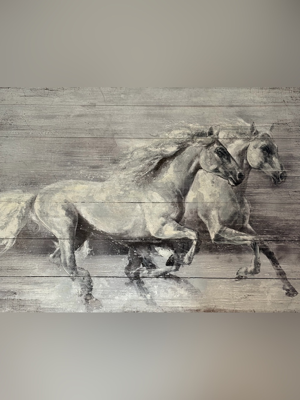 Gray Running Horses Wall Art Print - Brand: